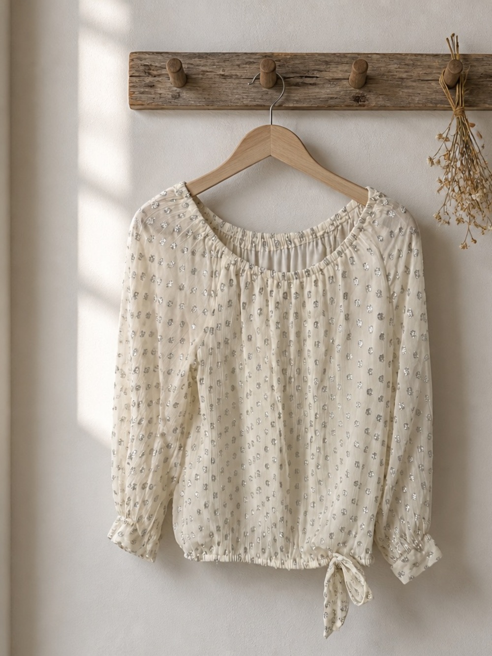 Vince Camuto Cream Floral Drawstring Peasant Blouse